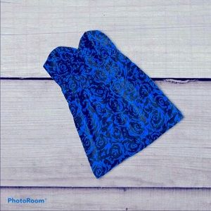 Blue and black floral strapless dress